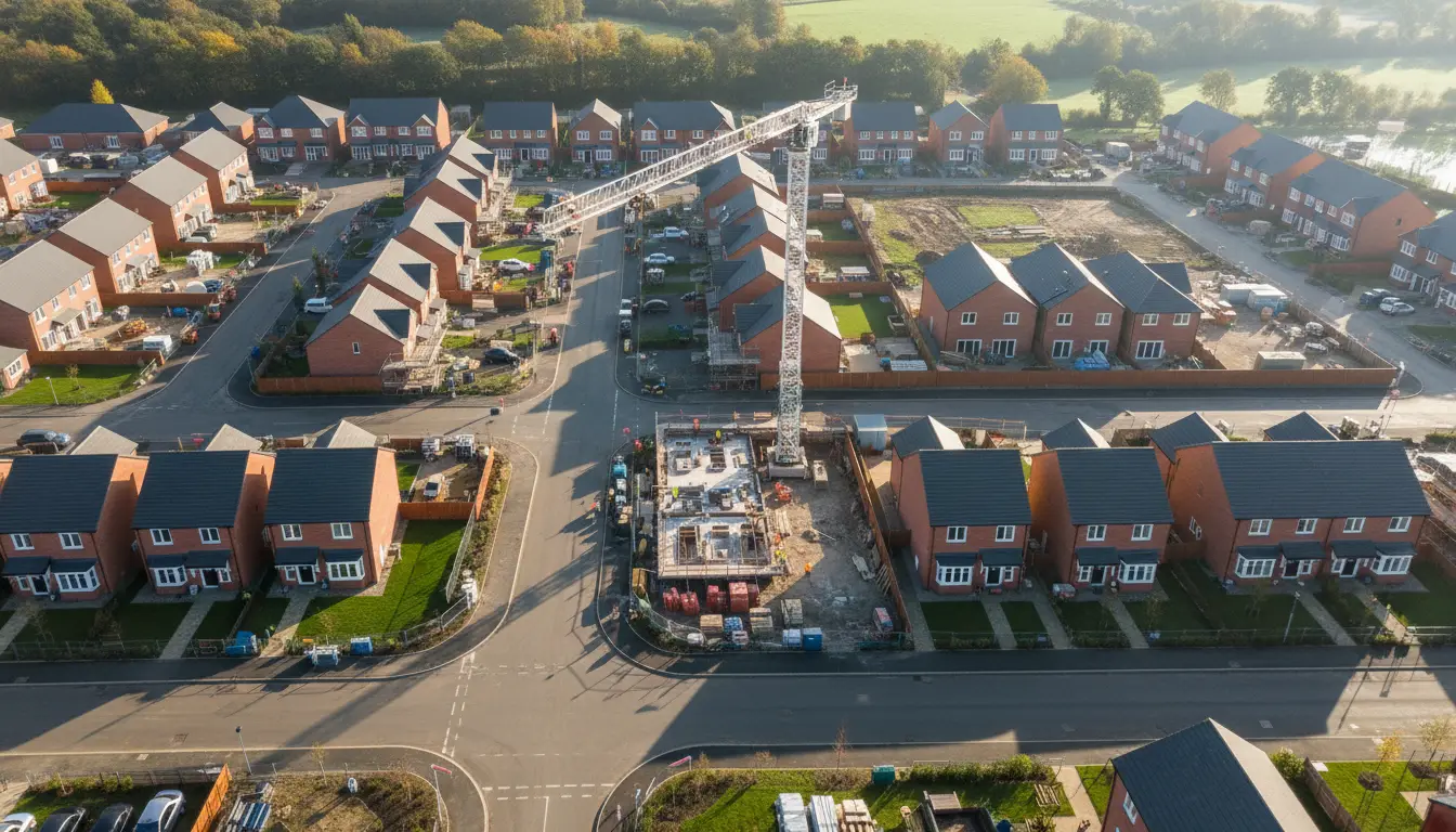 Aerial view of a well-organised UK construction site