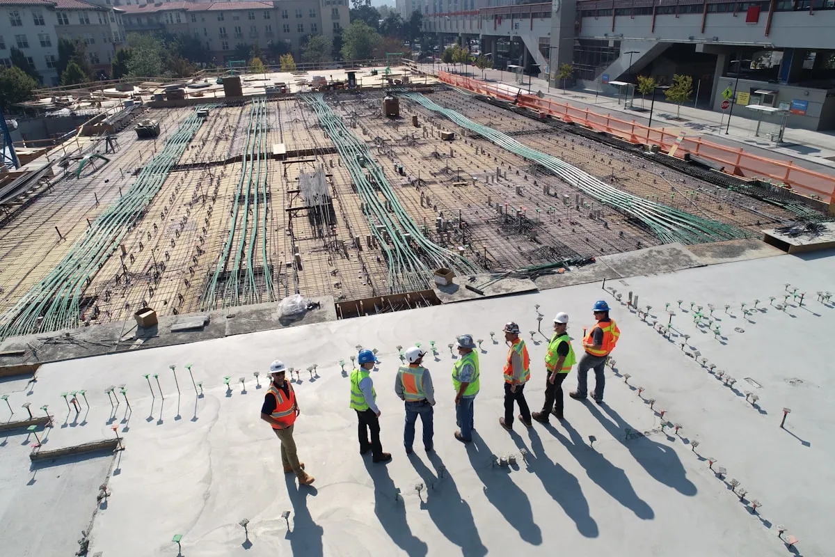 Construction site with steel framework causing signal interference