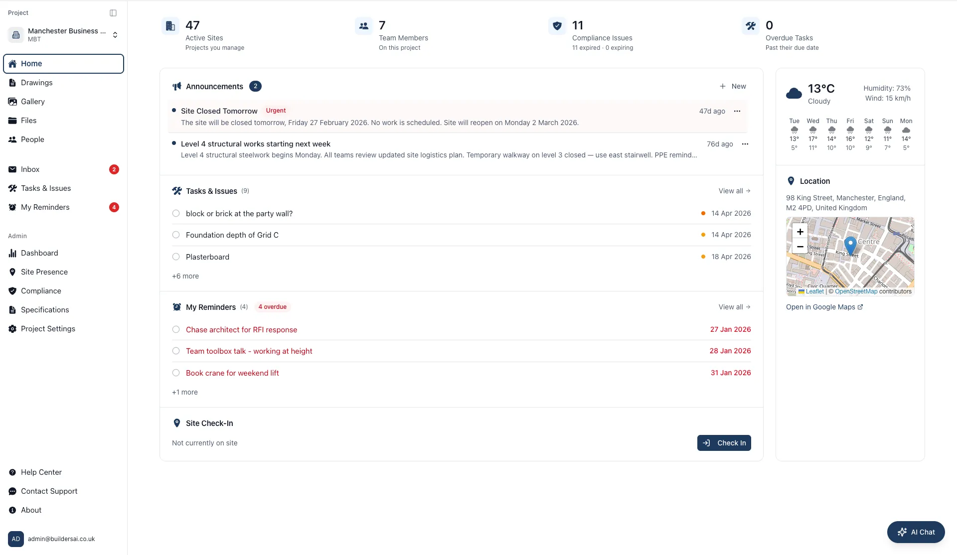 BuildersAI director dashboard view