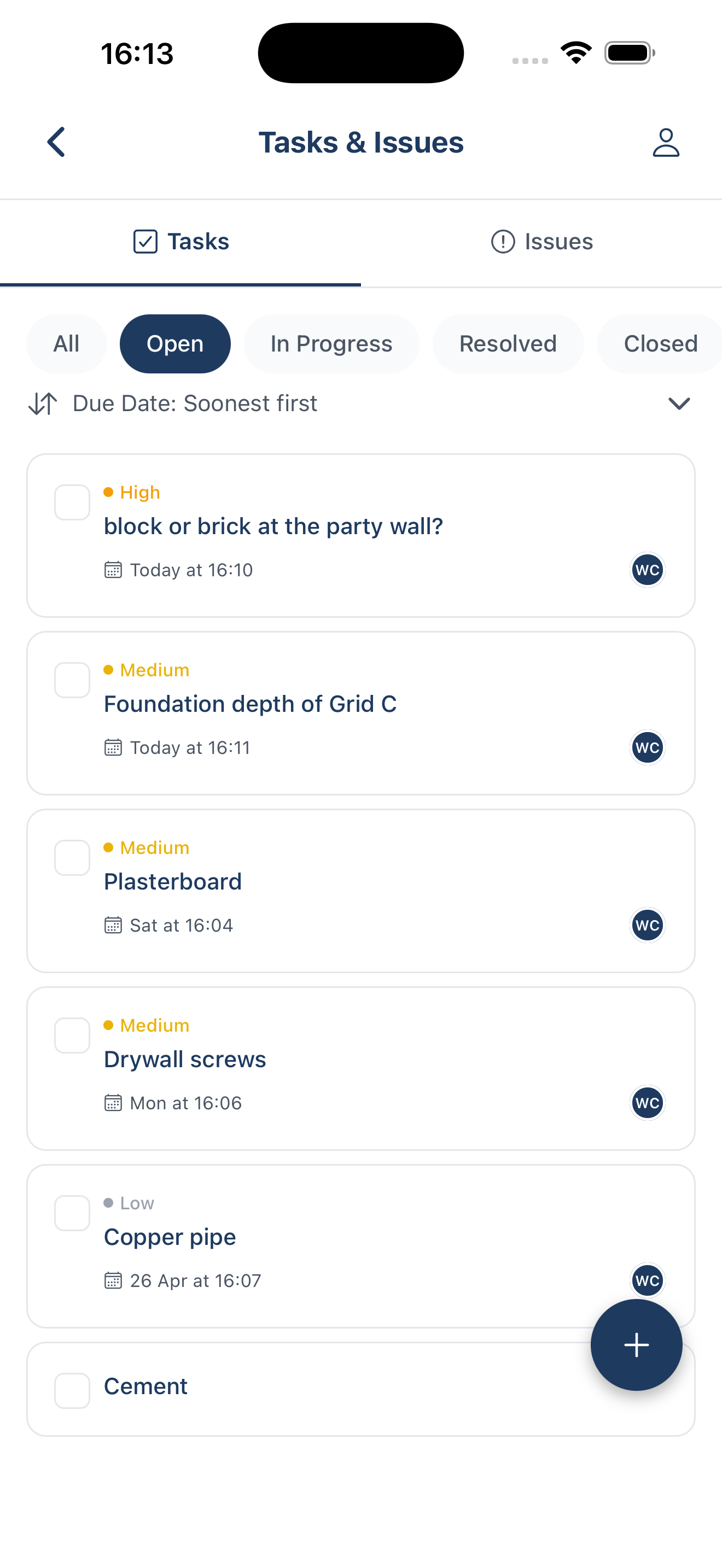 BuildersAI task management screen